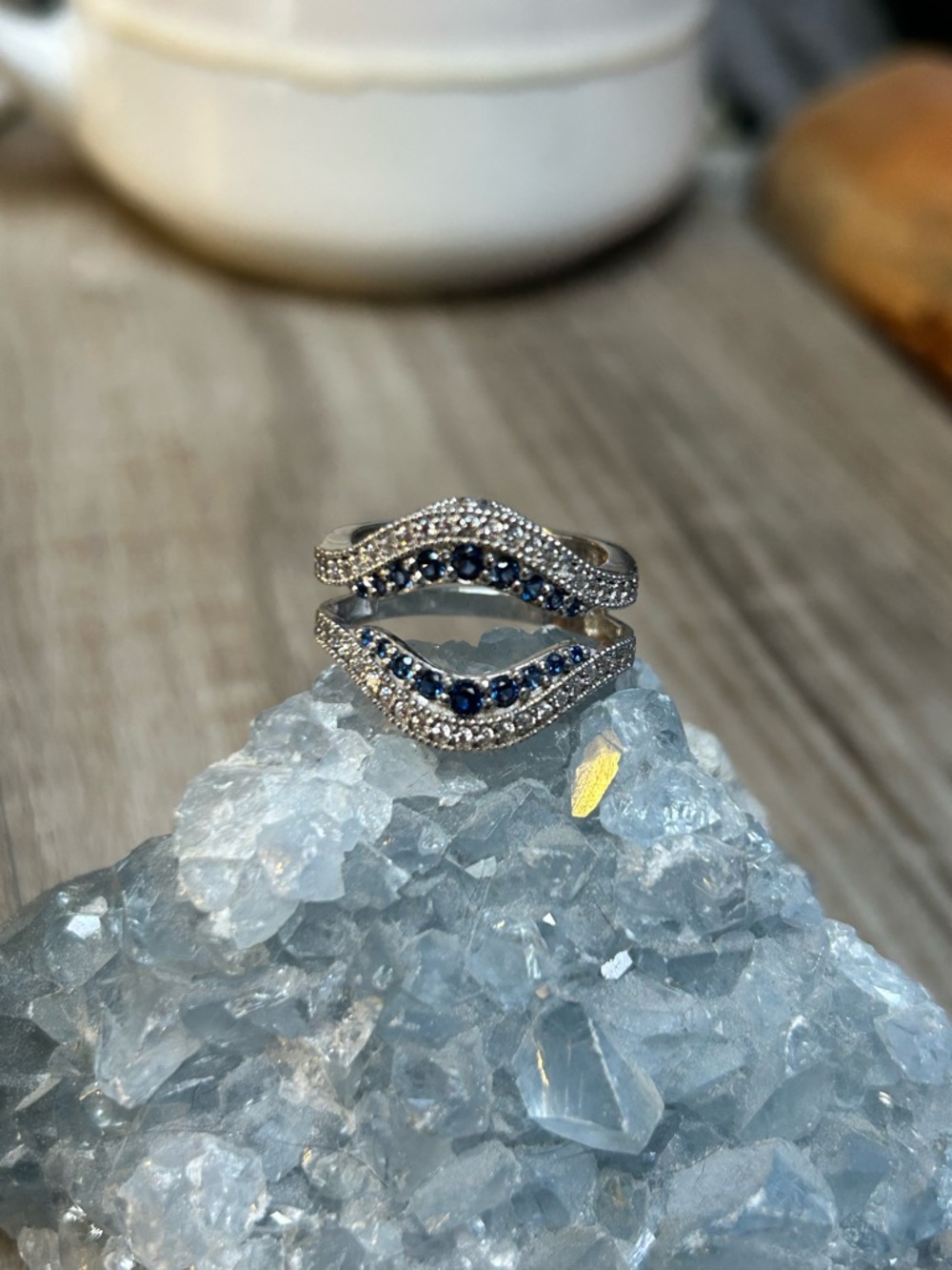 Sapphire & Diamond Lab Created Ring Enhancer White Gold Plated 8